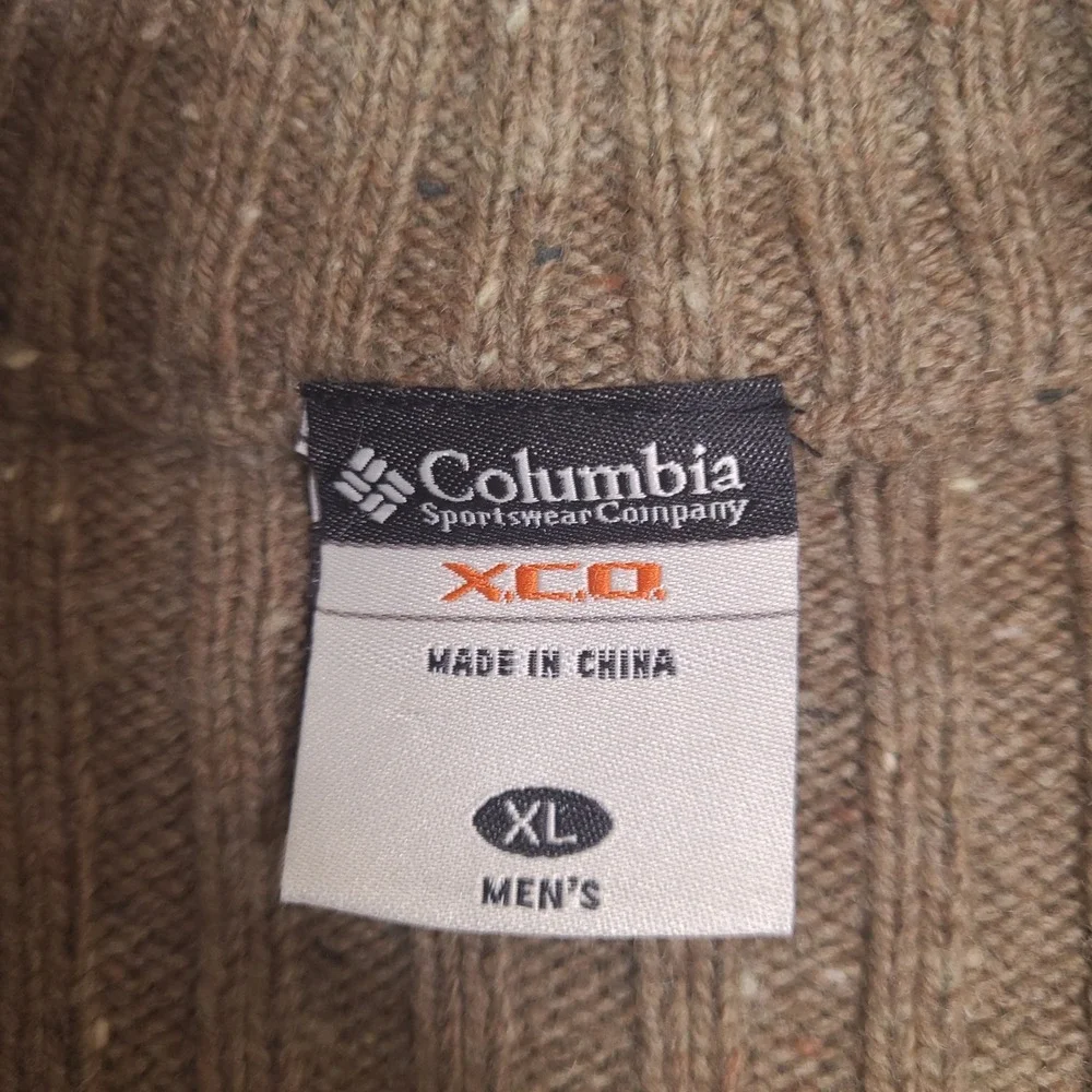 Columbia Sweater Mens XL Brown Speckled Pullover 1/4 Zip XCO Cotton‎ Wool Blend